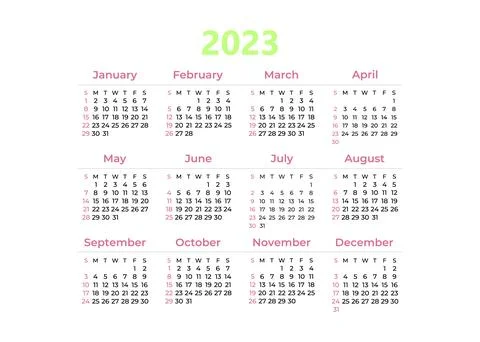 Calendar 2023 template vector, simple minimal design . Simple calendar 2022 y Stock Illustration