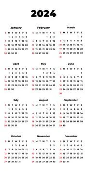 Calendar 2024. Design for plan note, agenda, office annual schedule, busine.. Stock Illustration