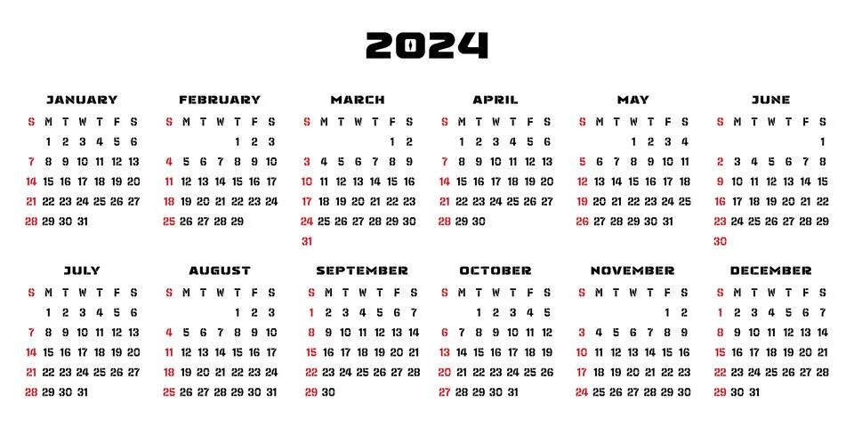 Calendar 2024. Design for plan note, agenda, office annual schedule, busine.. Stock Illustration
