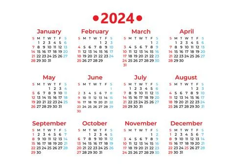 Calendar 2024 template vector, simple minimal design, Planner 2024 year. Stock Illustration