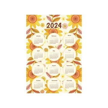 Calendar 2024 week start Sunday template. Stock Illustration
