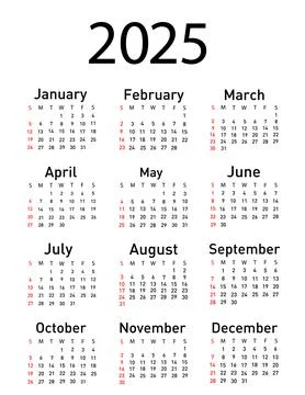 Calendar for 2025 vector illustration Illustrazione stock