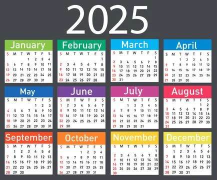 Calendar for 2025 vector illustration Illustrazione stock