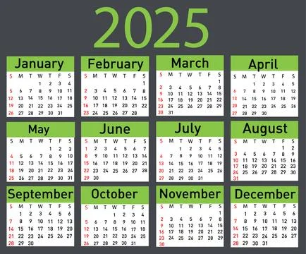 Calendar for 2025 vector illustration Stock Illustration
