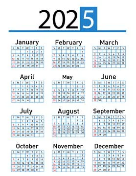 Calendar for 2025 vector illustration Illustrazione stock
