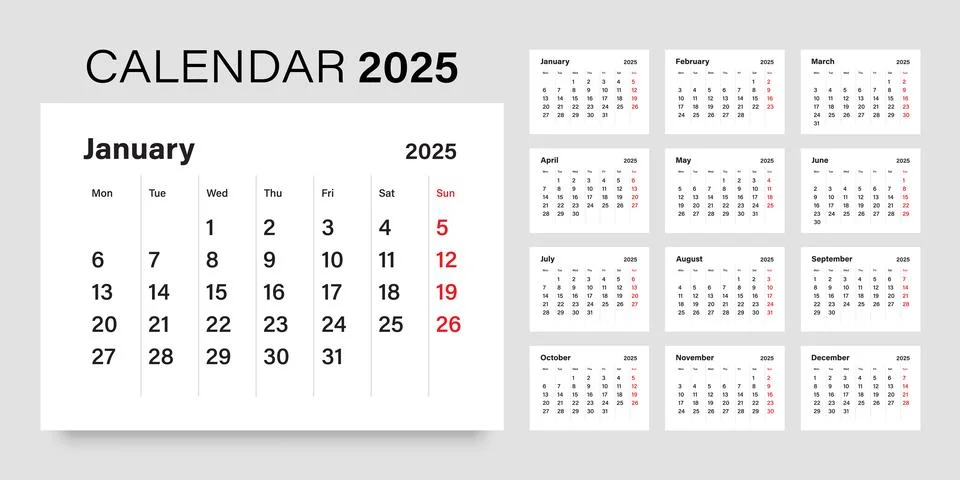 Calendar 2025 year icon in flat style. Planner vector illustration on isola.. Stock Illustration