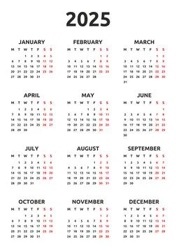 Calendar 2025 year Stock Illustration