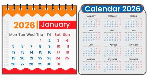 Calendar 2026 design with an elegant layout for every month from January to.. Stock Illustration