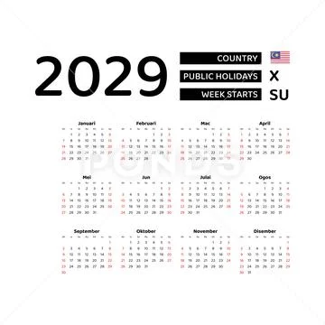 Calendar 2029 Malay language with Malaysia public holidays.: Royalty Free  #260584254