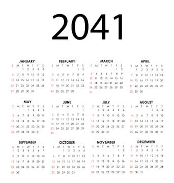 Calendar 2041 Stock Illustration