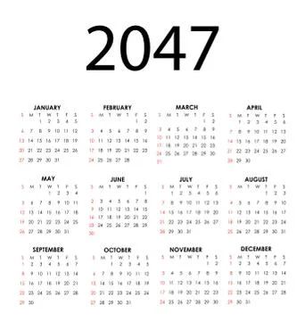 Calendar 2047 Stock Illustration
