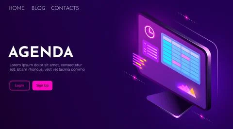 Calendar and clock on computer screen. Schedule concepts. Modern futuristic Stock Illustration