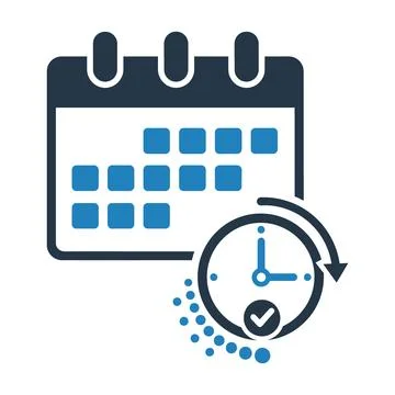 Calendar and Clock Icon with Check Mark Keywords: calendar, clock, time, sc.. Stock Illustration