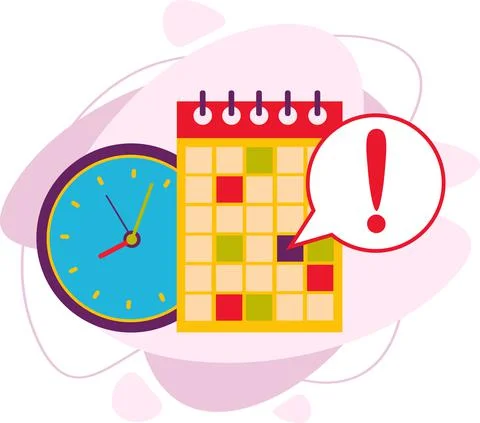 Calendar and clock icon. Notification of the deadline of the calendar date. Stock Illustration