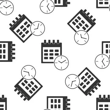 Calendar and clock icon seamless pattern on white background.Schedule Stock Illustration