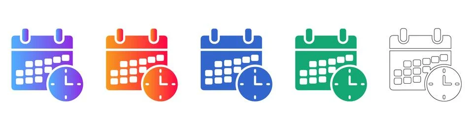 Calendar and Clock Icon Set for Scheduling and Time Management Stock Illustration