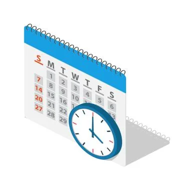 Calendar and clock in isometric. Stock Illustration