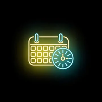Calendar and clock neon icon schedule management Illustration