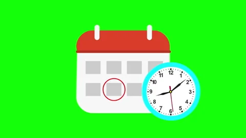 Calendar and Clock Reminder Icon Animation on Green Screen Vídeos de archivo 334361199
