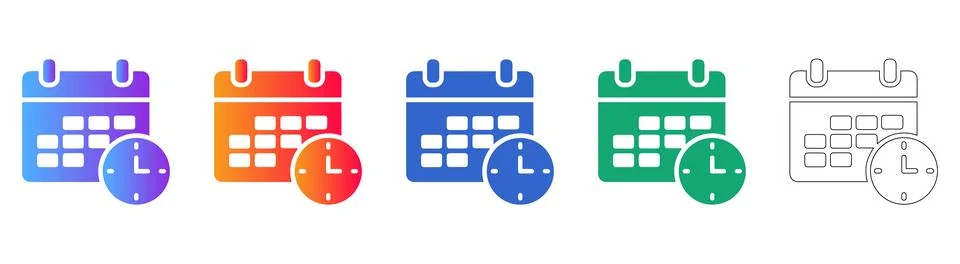Calendar and Clock Schedule Icon Set Stock Illustration