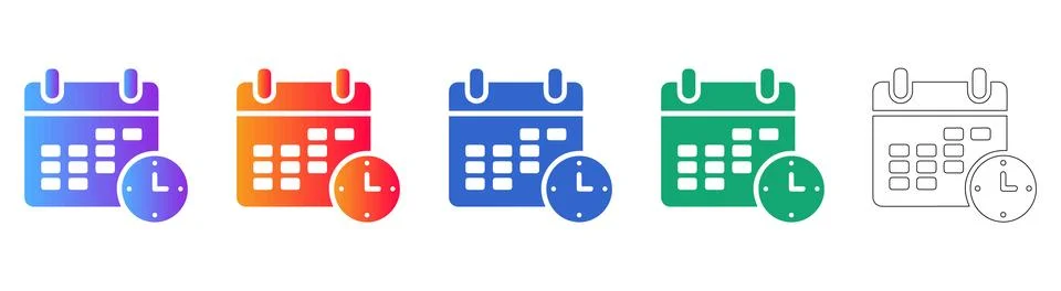 Calendar and Clock Scheduling Icon Set Stock Illustration