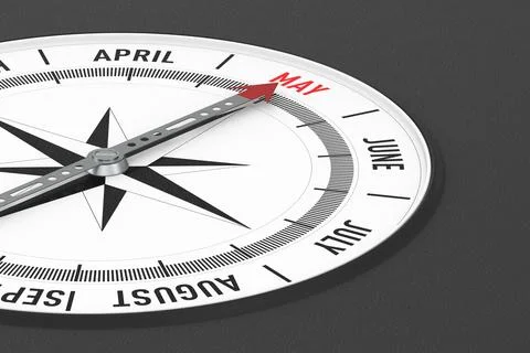Calendar and compass on black background. 3D illustration Stock Illustration