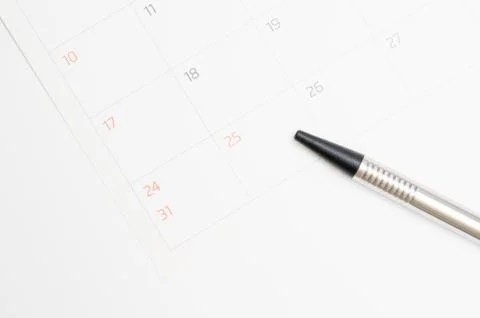 Calendar and pen on white background Stock Photos
