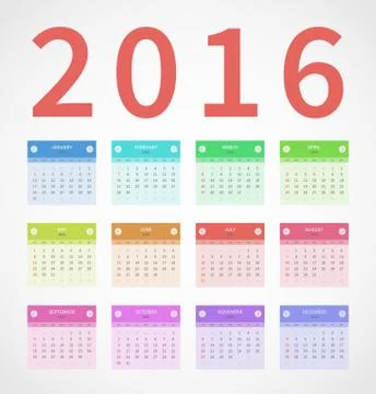Calendar annual 2016 in flat design Stock Illustration