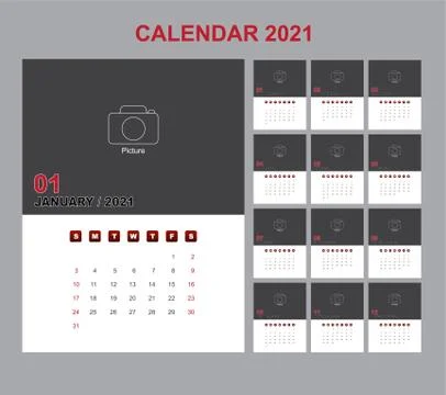 Calendar annual vector template year 2021 for office, layout corporate and co Stock Illustration