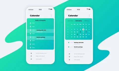 Calendar app. Phone application UI with calendar concept, schedule and reminder Stock Illustration