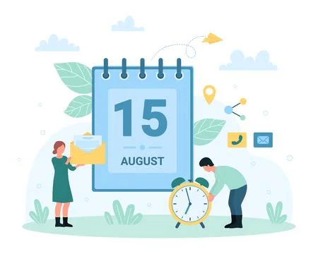 Calendar app for time planning, tiny people plan events with spiral paper Illustration