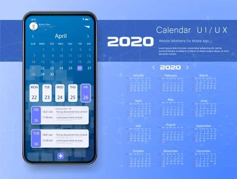 Calendar application template With To Do List and Tasks UI UX. Design For Mobile Stock Illustration