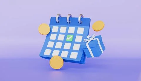 Calendar with an appointment check mark, A check mark and gift box Stock Illustration