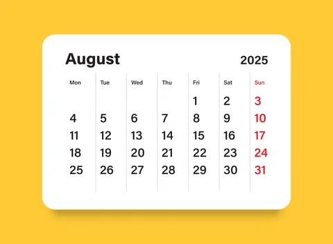 Calendar august 2025 icon in flat style. Planner vector illustration on iso.. Illustrazione stock