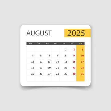 Calendar august 2025 icon in flat style. Planner vector illustration on iso.. Illustrazione stock