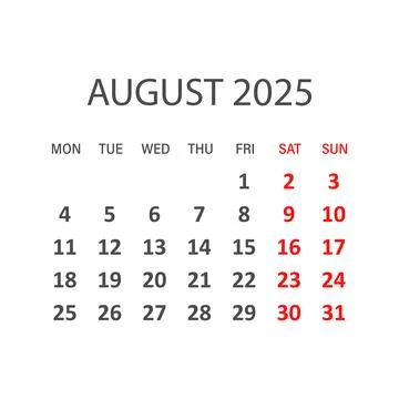 Calendar august 2025 icon in flat style. Planner vector illustration on iso.. Illustrazione stock