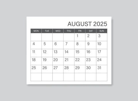 Calendar august 2025 icon in flat style. Planner vector illustration on iso.. Illustrazione stock