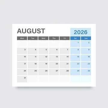 Calendar august 2026 icon in flat style. Planner vector illustration on iso.. Stock Illustration