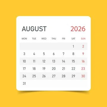 Calendar august 2026 icon in flat style. Planner sticker vector illustratio.. Stock Illustration