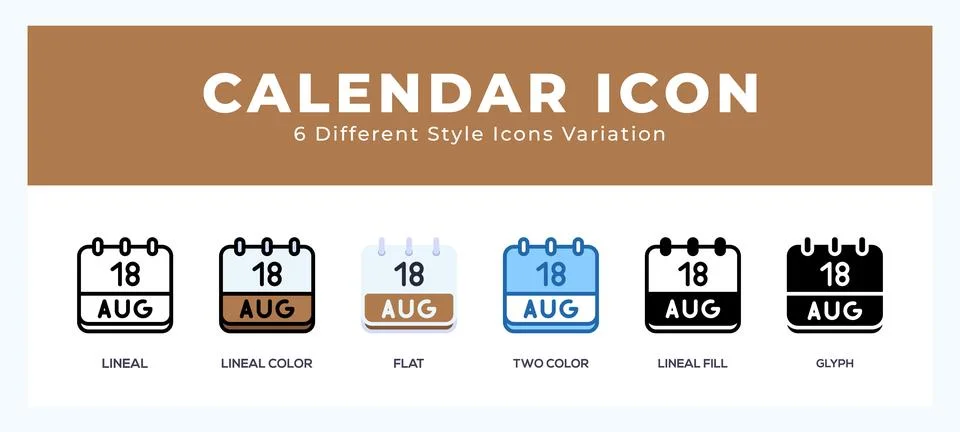 Calendar august icon set with different styles. Design elements for logo. V.. Illustrazione stock