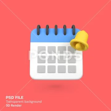 Calendar with bell notification isolated 3d render icon illustration Modèle PSD