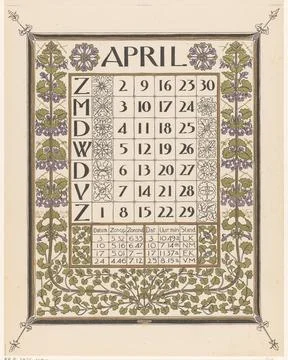 Calendar blade for April 1899. A rectangular frame filled with the days of... Stock Photos
