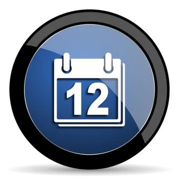 Calendar blue circle glossy web icon on white background, round button for in Stock Illustration