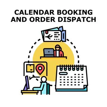Calendar booking and order dispatch process illustration 库存插图