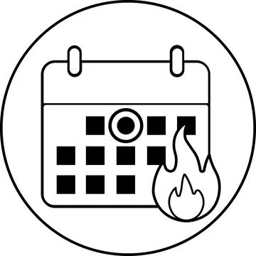 Calendar with burning fire flame icon Stock Illustration