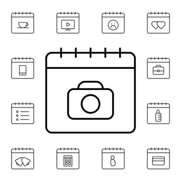 Calendar, camera flat vector icon in calendar pack Stock Illustration