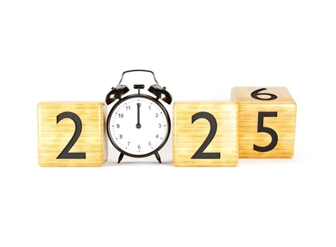 A calendar that changes the year from 2025 to 2026, where the hours are shown Stock Footage 318538740