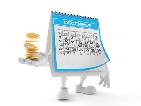 Calendar character with stack of coins Illustrazione stock
