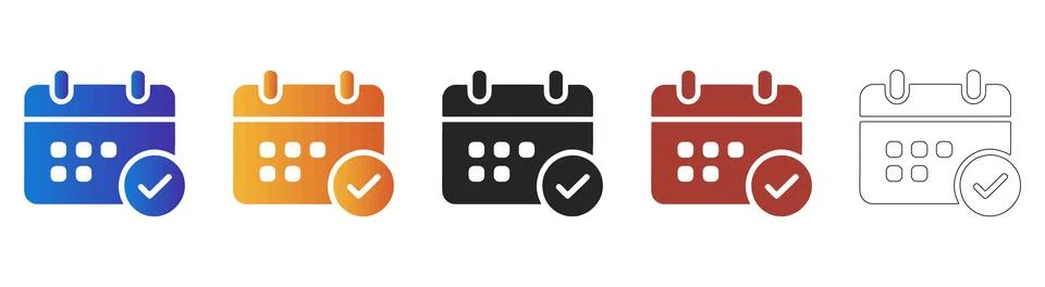 Calendar check mark icon for scheduling appointments Stock Illustration