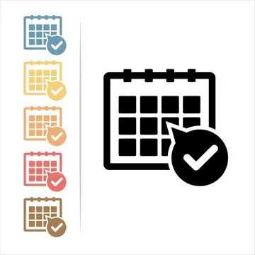 Calendar with Checkmark Icon Set Stock Illustration